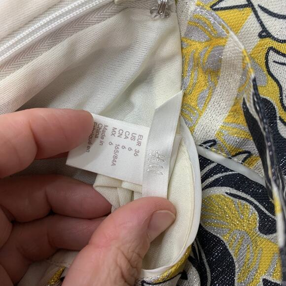 H&M Womens Sz 6 Yellow Palm Open Back Cocktail Sundress Coastal Beach Summer - Picture 2 of 9